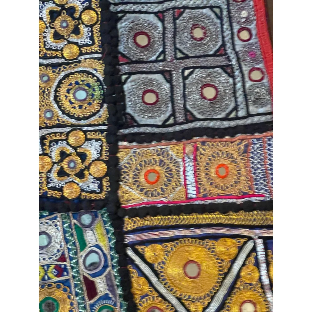 Boho Vintage Indian Pillow Cover 29x30 Embroidered Mirror Work Throw Cushion